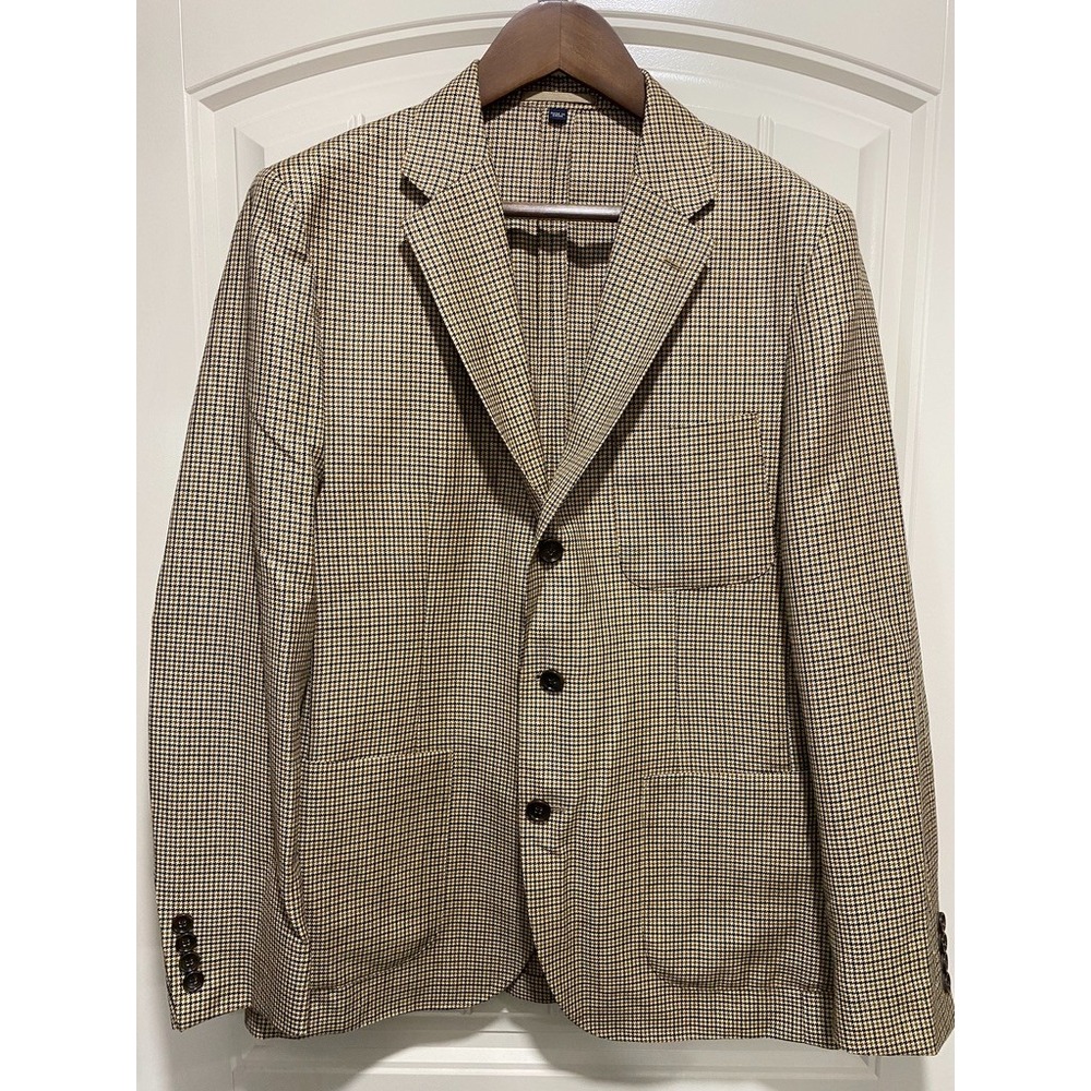 J Crew Blazer Mens 40R Ludlow British Moon Cloth Houndtooth Wool Linen Blend - Picture 1 of 13